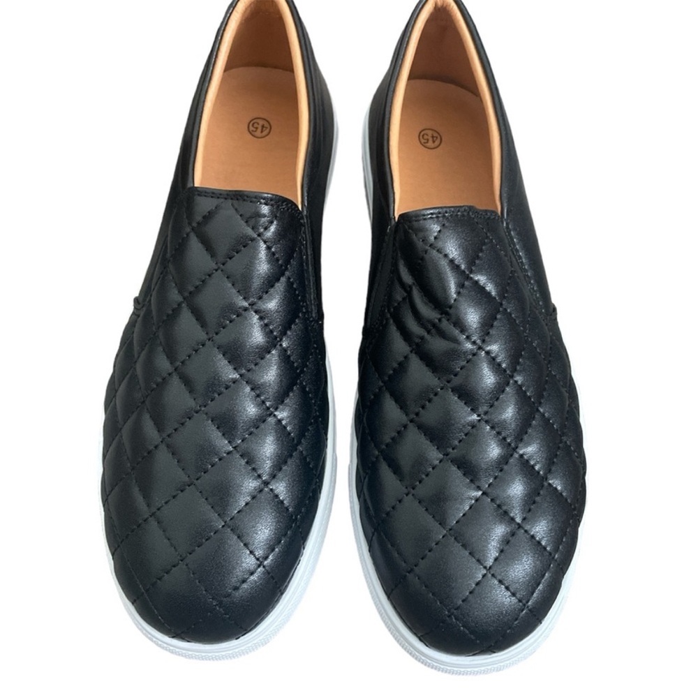Black Quilted Flats with White Sole